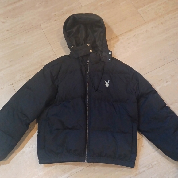 PacSun Jackets & Blazers - Rare Playboy Enterprises International Black Quilted Puffer Hooded Zipper Jacket